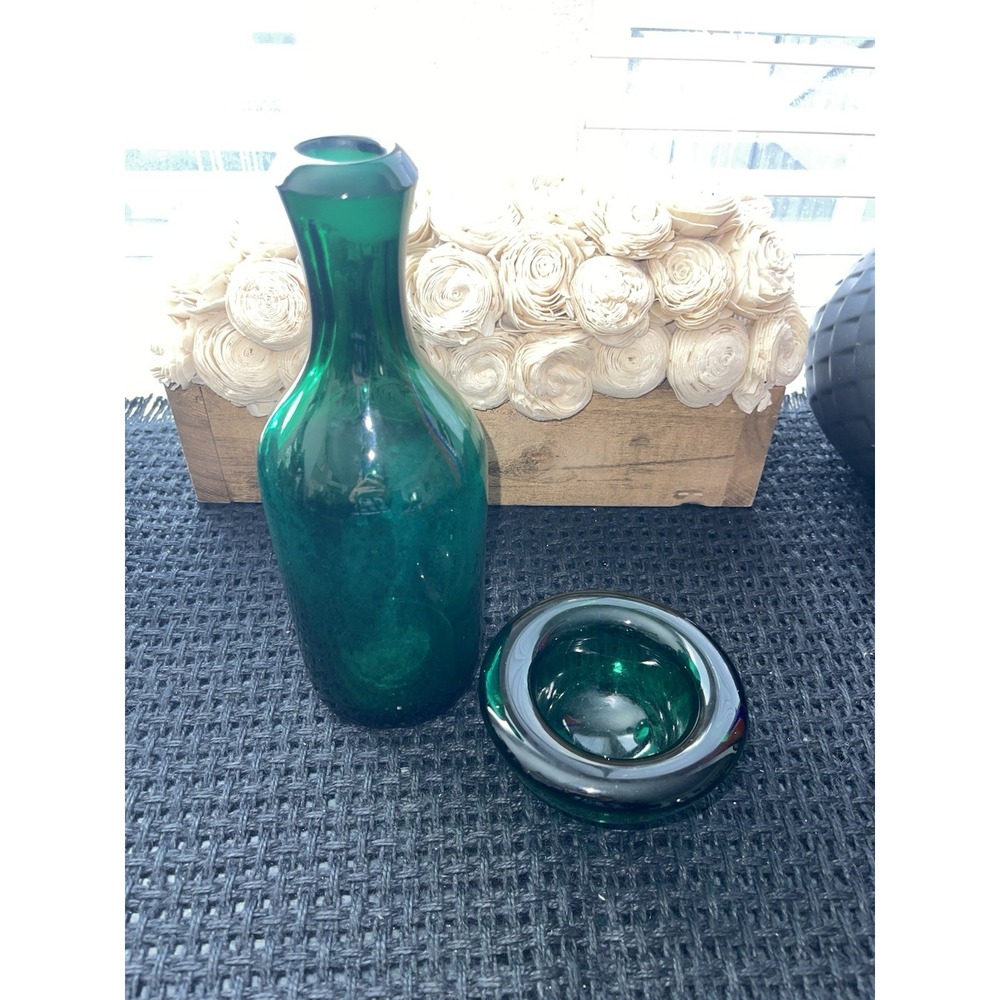 Vintage Green Decanter / Vase And Matching‎ Votive